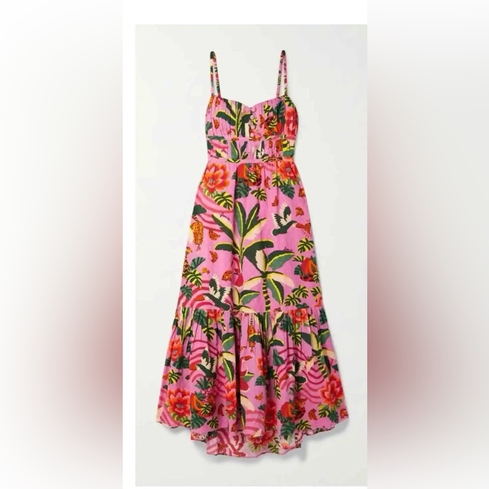 NWT Farm Rio Leopard Forest Pink Open Back Midi Dress Womens Small